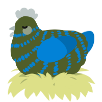 A olive and sapphire chicken with a bar pattern
