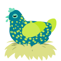 A sea and lime chicken with a speckle pattern