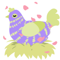 A lilac and lemon chicken with a bar pattern