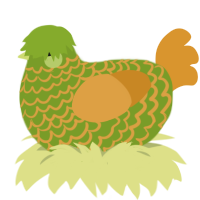 Kiwi, a chartreuse and orange chicken with a lace pattern