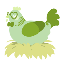 A gluppy and chartreuse chicken with a neck-band pattern