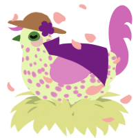 A apple and orchid chicken with a speckle pattern