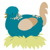 A sea and beige chicken with a neck-speckle pattern
