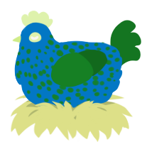 A sapphire and leaf chicken with a speckle pattern