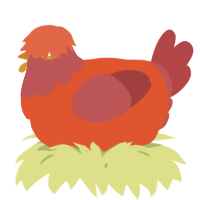 A vermilion and red chicken with a head pattern
