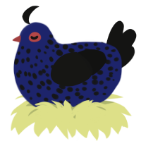 A navy and black chicken with a speckle pattern
