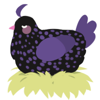 A sable and overcast chicken with a speckle pattern