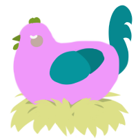 A lavender and teal chicken