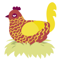 lion, a red and yellow chicken with a lace pattern