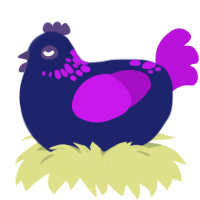 A navy and amethyst chicken with a neck-speckle pattern