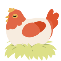 A cream and vermilion chicken with a head pattern
