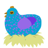 A cerulean and blurple chicken with a speckle pattern