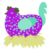 A amethyst and mint chicken with a speckle pattern