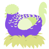 A blurple and apple chicken with a half-lace pattern