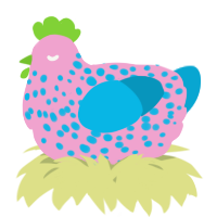 A pink and cerulean chicken with a speckle pattern