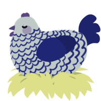 A silver and navy chicken with a lace pattern