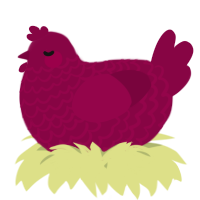 A maroon chicken with a lace pattern
