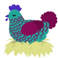 A turquoise and wine chicken with a lace pattern