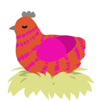 A vermilion and fuchsia chicken with a bar pattern