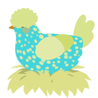 A aqua and lemon chicken with a speckle pattern