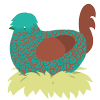 A turquoise and russet chicken with a double-lace pattern