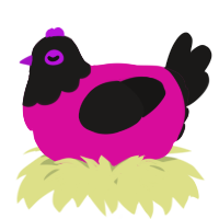 A fuchsia and sable chicken with a head pattern