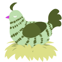 A gluppy and olive chicken with a bar pattern