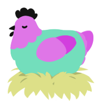 A mint and orchid chicken with a head pattern