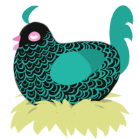 undertow, a black and turquoise chicken with a double-lace pattern