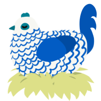 A white and ultramarine chicken with a lace pattern