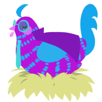 A amethyst and sky chicken with a bar pattern
