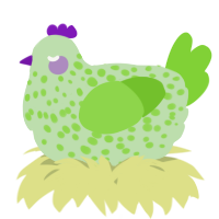 A gluppy and grass chicken with a speckle pattern