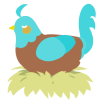 A brown and aqua chicken with a head pattern