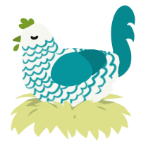 A white and teal chicken with a lace pattern