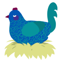 A ultramarine and teal chicken with a double-lace pattern