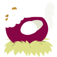 A maroon and white chicken with a head pattern