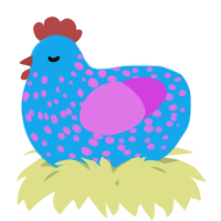 A sky and orchid chicken with a speckle pattern