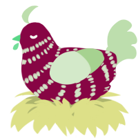 A maroon and gluppy chicken with a bar pattern
