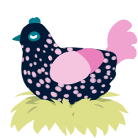 A tumblr and pink chicken with a speckle pattern