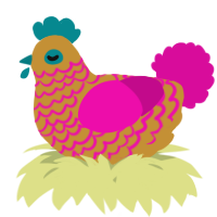 A gold and fuchsia chicken with a lace pattern