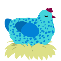 A aqua and sapphire chicken with a speckle pattern