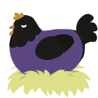 Gloomy, a overcast and sable chicken with a head pattern