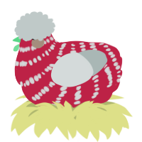 A crimson and silver chicken with a bar pattern