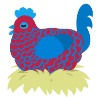 A crimson and sapphire chicken with a lace pattern