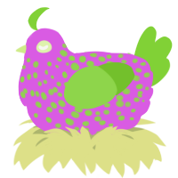 A orchid and grass chicken with a speckle pattern