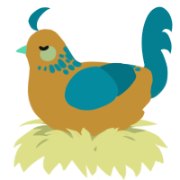 A gold and sea chicken with a neck-speckle pattern