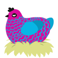 printer ink, a fuchsia and cerulean chicken with a lace pattern