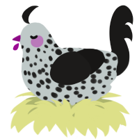 A silver and sable chicken with a speckle pattern