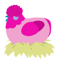 A pink and fuchsia chicken with a head pattern