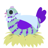 A gluppy and violet chicken with a bar pattern